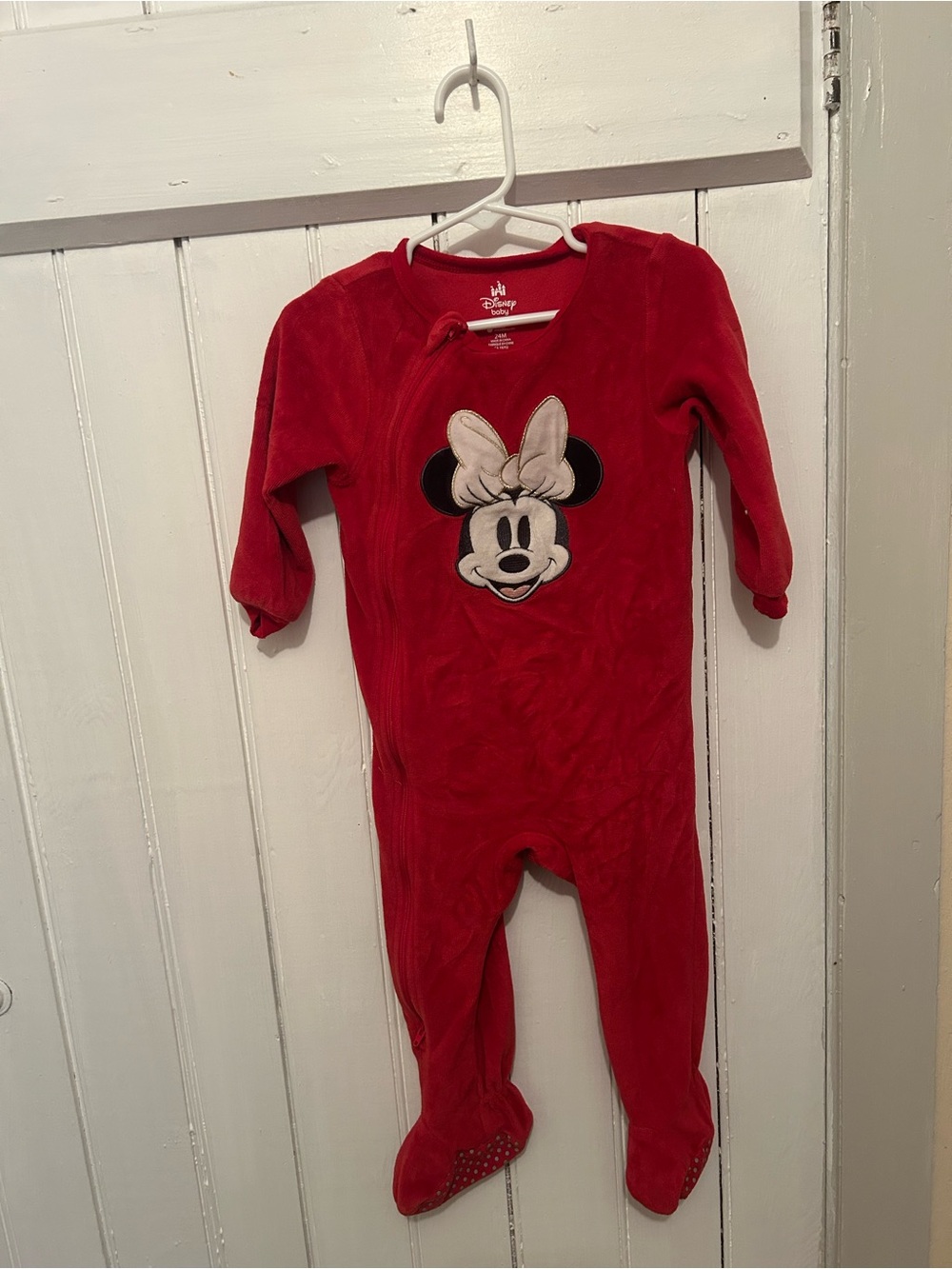 Disney 24m Red fleece Minnie Mouse zip up sleeper